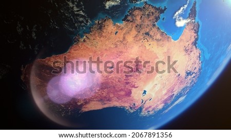 Cinematic space view of red Australia, realistic planet Earth rotation in cosmos
