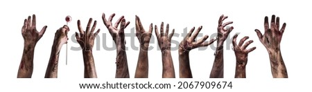 Many hands of scary zombies on white background Royalty-Free Stock Photo #2067909674