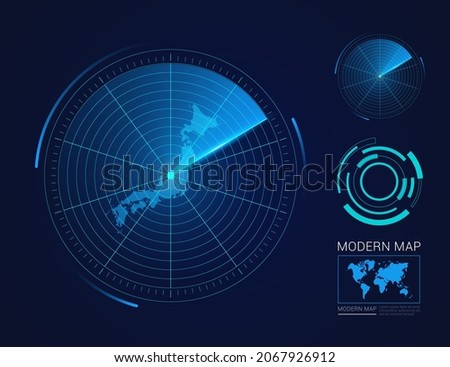 Abstract futuristic circle radar vector HUD, GUI, UI interface map of Japan Royalty-Free Stock Photo #2067926912