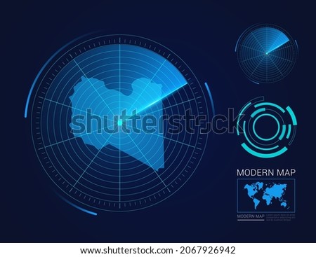 Abstract futuristic circle radar vector HUD, GUI, UI interface map of Libya