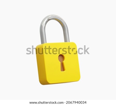 3D Realistic Yellow Locked padlock vector illustration Royalty-Free Stock Photo #2067940034