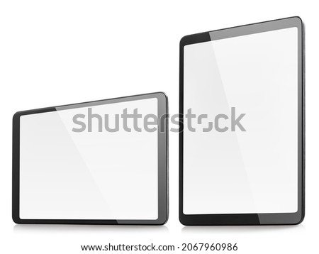 Black tablets set, isolated on white background