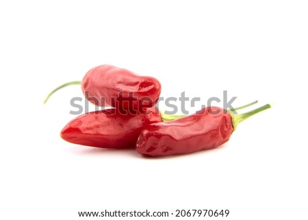 Red hot mini peppers isolated on white background