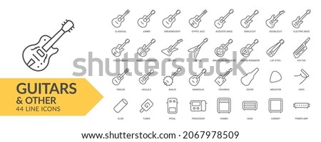 Guitars line icon set. Isolated signs on white background. Vector illustration. Collection