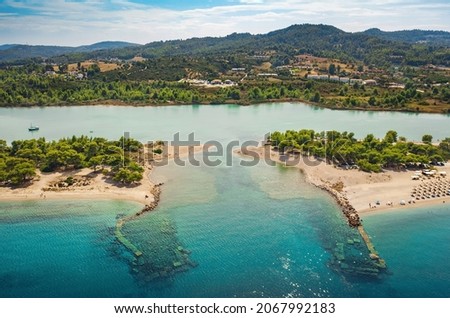 Famous Lagoon beach in Halkidiki, Kassandra peninsula. Aegean sea, Greece 