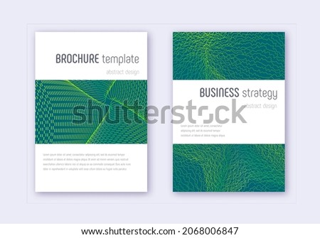 Minimalistic cover design template set. Green abstract lines on dark background. Enchanting cover design. Amusing catalog, poster, book template etc.