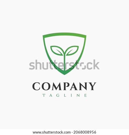 Illustration Plant nature with shield Secure logo design. 