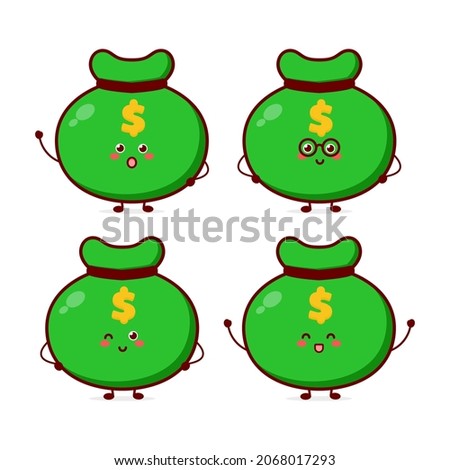 Cute funny money sack character. Vector hand drawn cartoon mascot character illustration icon