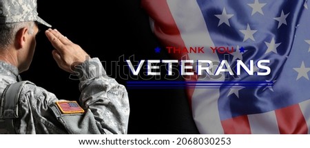 Greeting card for American Veterans Day with male soldier