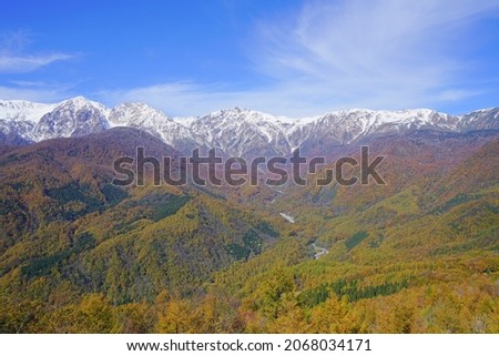 snow and autumn leaves at Mt.Hakuba , Nagano Pref., Japan