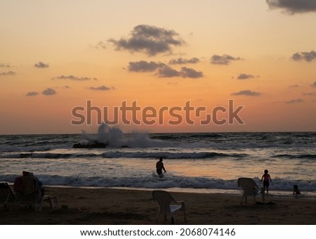 Golden sunset upon the Mediterranean sea near Israel