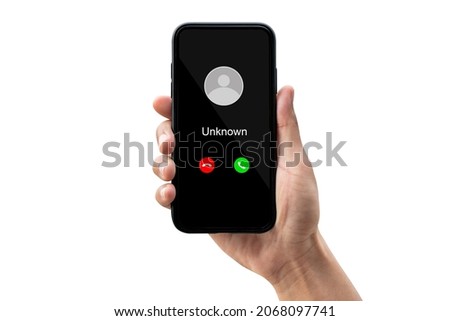 Phone call from unknown number. Man getting a call on phone from an unknown number. Royalty-Free Stock Photo #2068097741