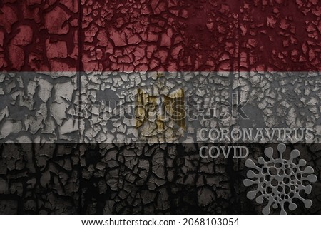 flag of egypt on a old vintage metal rusty cracked wall with text coronavirus, covid, and virus picture.