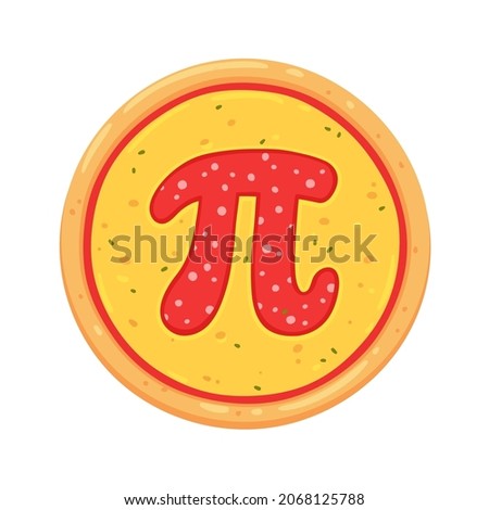 Pizza with pepperoni letter Pi. Simple cartoon drawing, vector clip art illustration.
