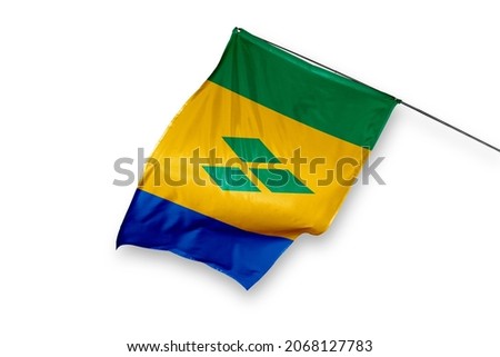 Saint Vincent flag isolated on white background. close up waving flag of Saint Vincent. flag symbols of Saint Vincent.