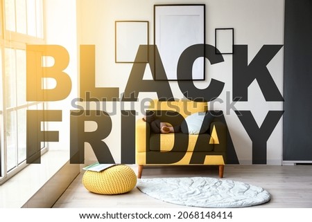 Interior of modern stylish room with text BLACK FRIDAY
