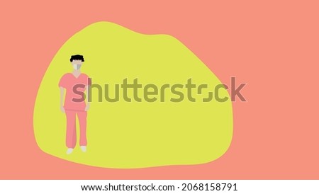 nurse in a pink uniform. Vector graphics. girl with black hair in full growth.
