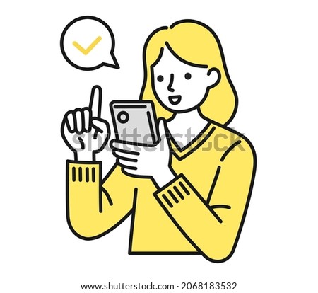 Clip art of a female operating a smart phone