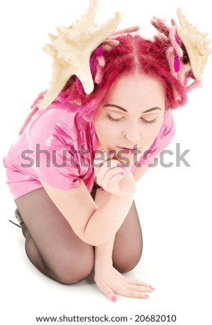 picture of bizarre pink hair girl in latex dress