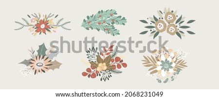 Vector flowers set of compositions . Leaves, berries, flowers. Beautiful floral composition for greeting cards, invitations, notebooks and other