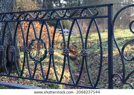 Black metal fence in the park