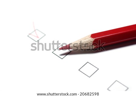 Red pencil and checkboxes isolated on white background.