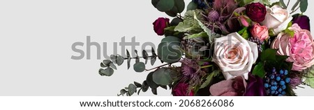 bouquet of flowers isolated on  white background. isolated wedding bouquet. A long banner. Flower background horizontal. Mock up. Copy space. Composition. Arrangement Royalty-Free Stock Photo #2068266086