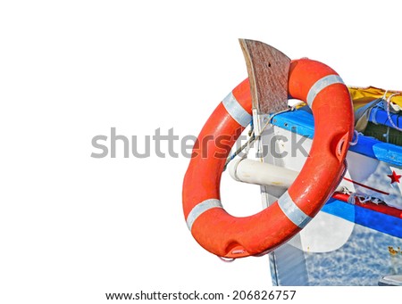 boat with life buoy isolated on white background