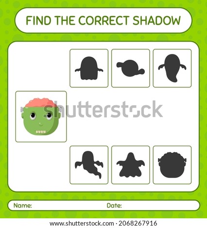 Find the correct shadows game with frankenstein. worksheet for preschool kids, kids activity sheet