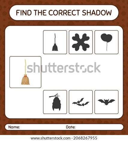Find the correct shadows game with broom. worksheet for preschool kids, kids activity sheet
