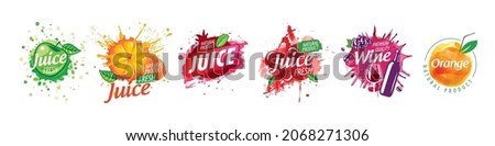 A set of vector logos with painted splashes of juice Royalty-Free Stock Photo #2068271306