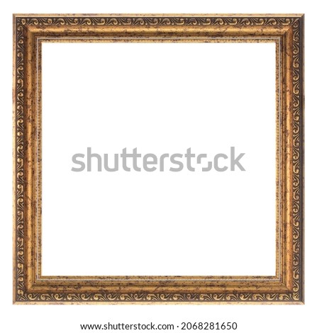 classic Golden Old Vintage Wooden mockup canvas frame isolated on white background. Blank and diverse subject moulding baguette. Design element. use for framing paintings, mirrors or photo.