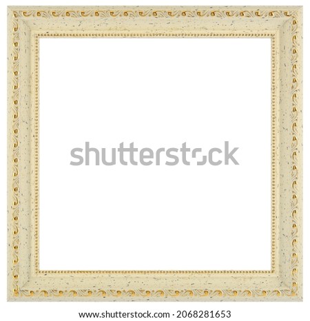 Classic Beige Gold Old Vintage Wooden mockup canvas frame isolated on white background. Blank and diverse subject moulding baguette. Design element. use for framing paintings, mirrors or photo.