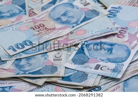 Turkish Lira banknote. 100, 200 Turkish lira. Bunch of Lira, isolated on white. Royalty-Free Stock Photo #2068291382