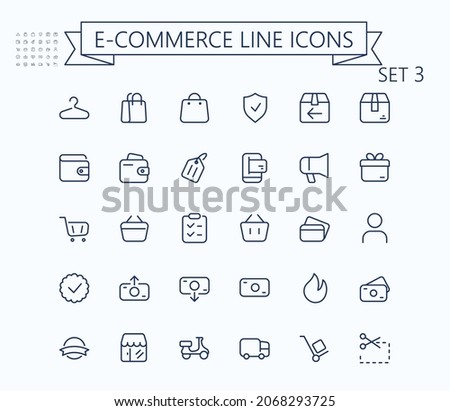 Shopping and e-commerce vector outline mini line icons set. 24x24 px. Pixel Perfect. Editable stroke. Royalty-Free Stock Photo #2068293725