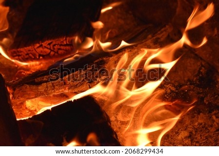Roaring fire flames on a fall night