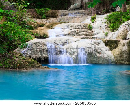 Deep forest waterfall at Erawan waterfall National Park Kanjanab