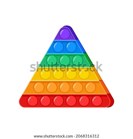 Popit vector toy, rainbow push bubbles, fidget icon, sensory  game.  Antistress finger gadget. Colorful silicone pop it triangle isolated on white background. Trendy cartoon illustration