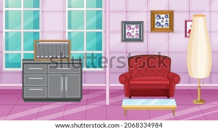 Living room interior design with furniture illustration