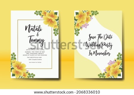 Modern Wedding invitation frame set, floral watercolor Digital hand drawn Yellow Hibiscus Flower design Invitation Card Template