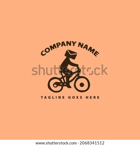 postman with envelope head riding a bicycle. vintage logo illustration for logistic, delivery, massage.