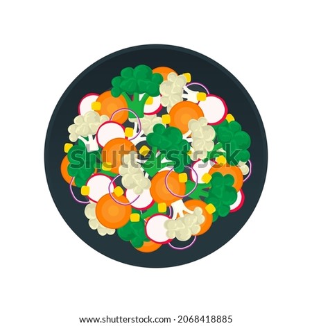 healthy salad with broccoli cauliflower carrot radish red onion on plate top view vector illustration Royalty-Free Stock Photo #2068418885