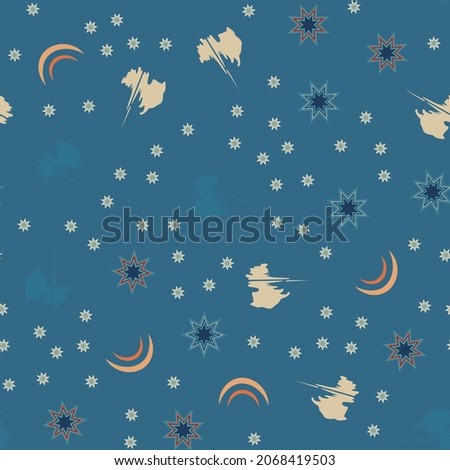 Abstract pattern with stars. Modern banner design. Trendy abstract pattern with lines and geometric shapes. Random elements on a green seamless background. For fabric and textile. Vector illustration