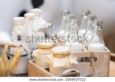 lactose free milk,dairy products in glass at the farm Royalty-Free Stock Photo #2068429322