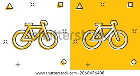 Bicycle icon in comic style. Bike cartoon vector illustration on white isolated background. Cycle travel splash effect business concept.