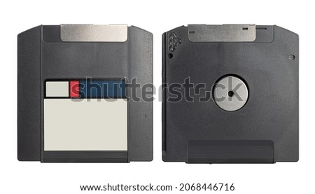 zip drive disc front and back view. Isolated.