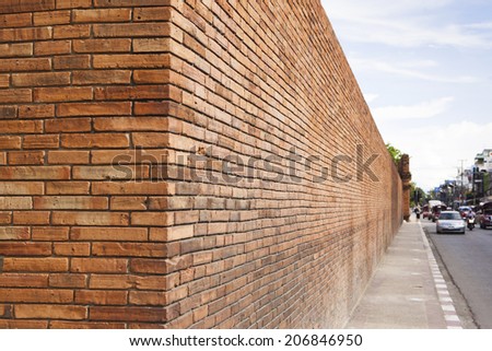 perspective of a red brick wall, Name's Thapae Gate [Chiangmai Thailand] Brick wall