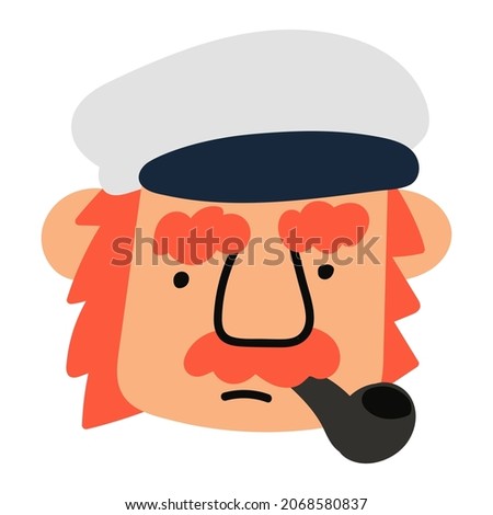 Captain with tobacco pipe. Icon illustration on white background. 