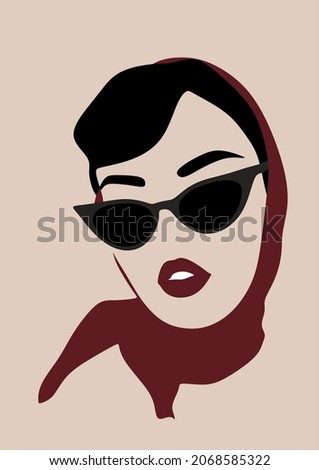 Vector hand drawn minimalistic illustration of girl. Creative artwork. Template for card, poster, banner, print for t-shirt, pin, badge, patch.