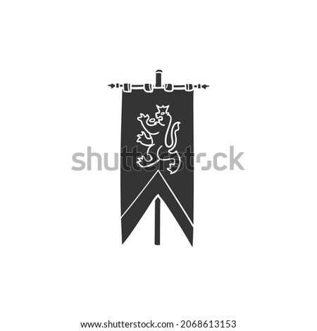 Medieval Banner Icon Silhouette Illustration. Shield Heraldic Vector Graphic Pictogram Symbol Clip Art. Doodle Sketch Black Sign.